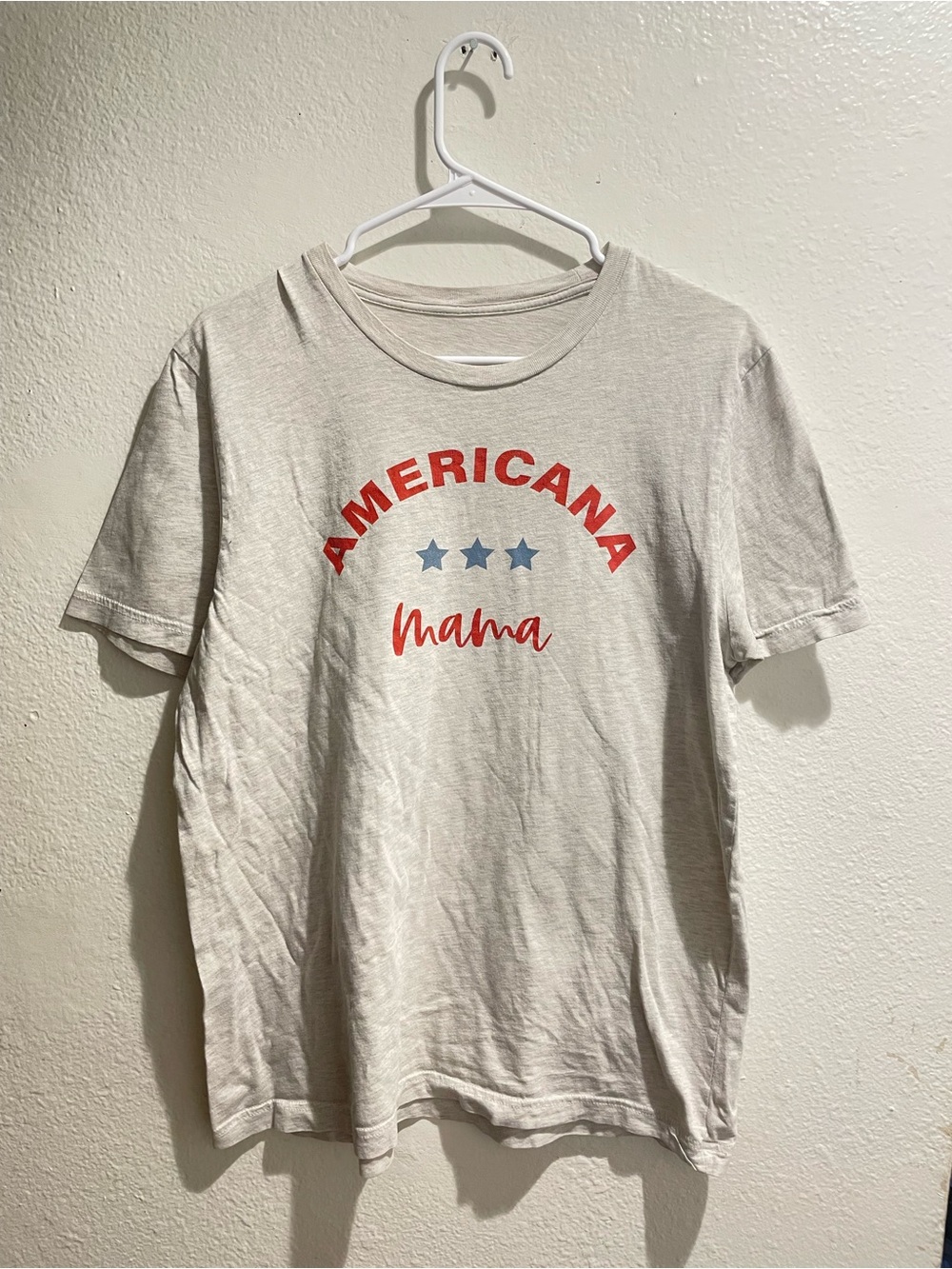 🎇 Americana Mama Patriotic Graphic Tee Cream Heather Star Top L 🎇